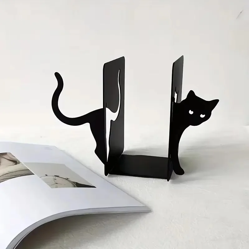 Metal Bookends Cute Black Cat Bookends Bookends For Shelves School Office Library Book Desktop Organizer Bedroom Book Holders 3