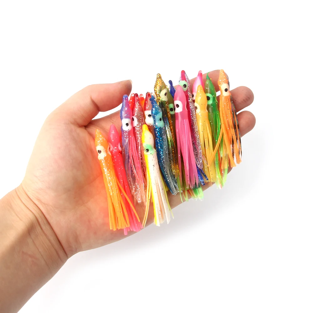 Lot 20 pièces leurre souple poulpe 6.5cm - Skirt caoutchouc pour jig et pêche thon voilier