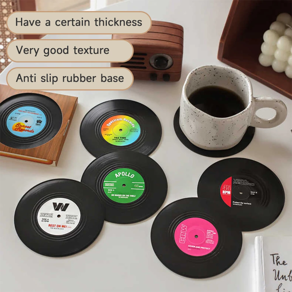 Retro Vinyl Record Coaster Cup Mat Anti-slip Heat Resistant Coffee placemats Kitchen Decor and table accessories Mug coasters