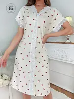 Nightgowns Women's Sleepwear V-neck Lace Dress Sweet Heart Printed Home Clothes Comfortable Nightdress Sleepshirts 1