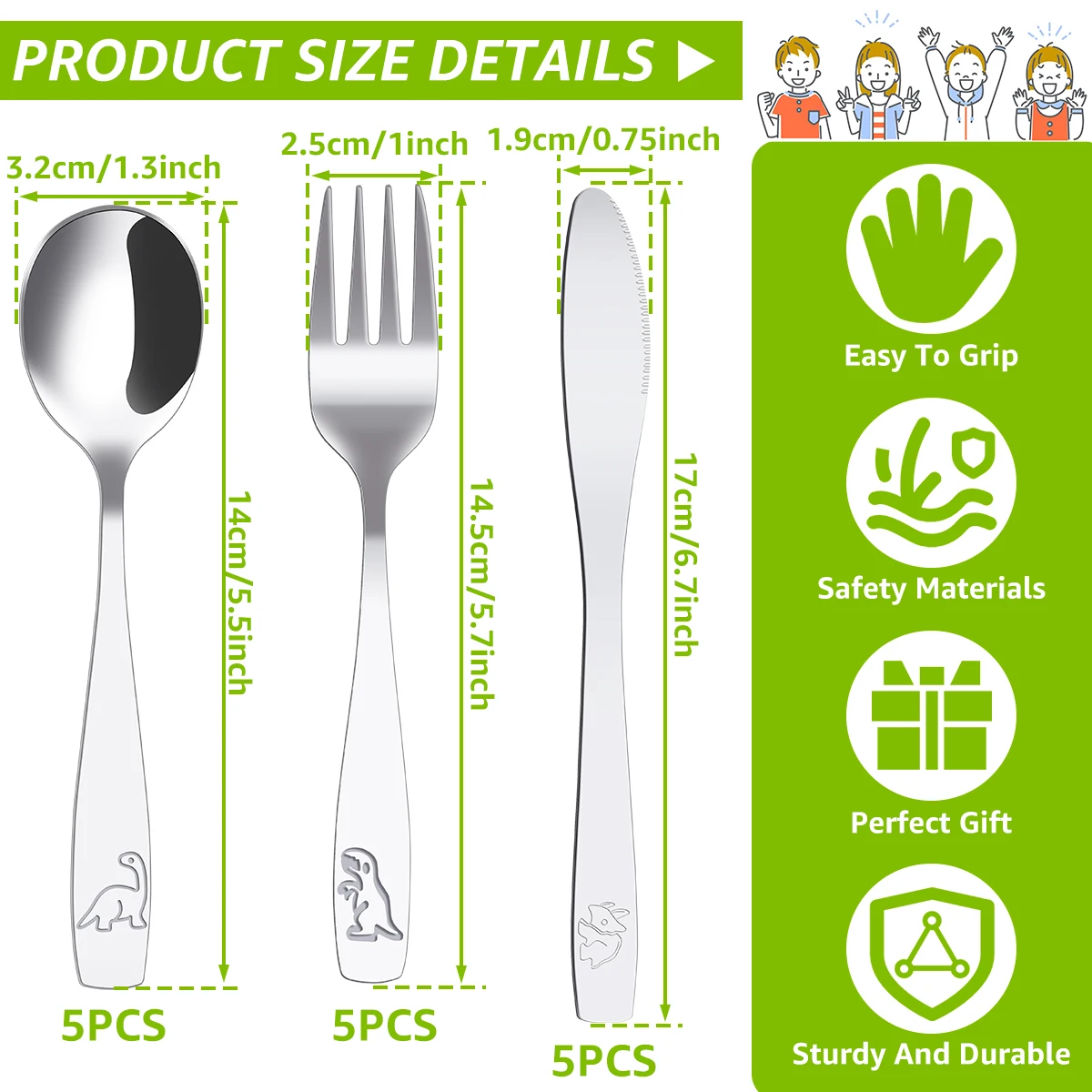 9/10/15Pcs Toddler Utensils, Kids Stainless Steel Silverware Set, Children Safe Forks Spoons and Cutter  - Mirror Polished