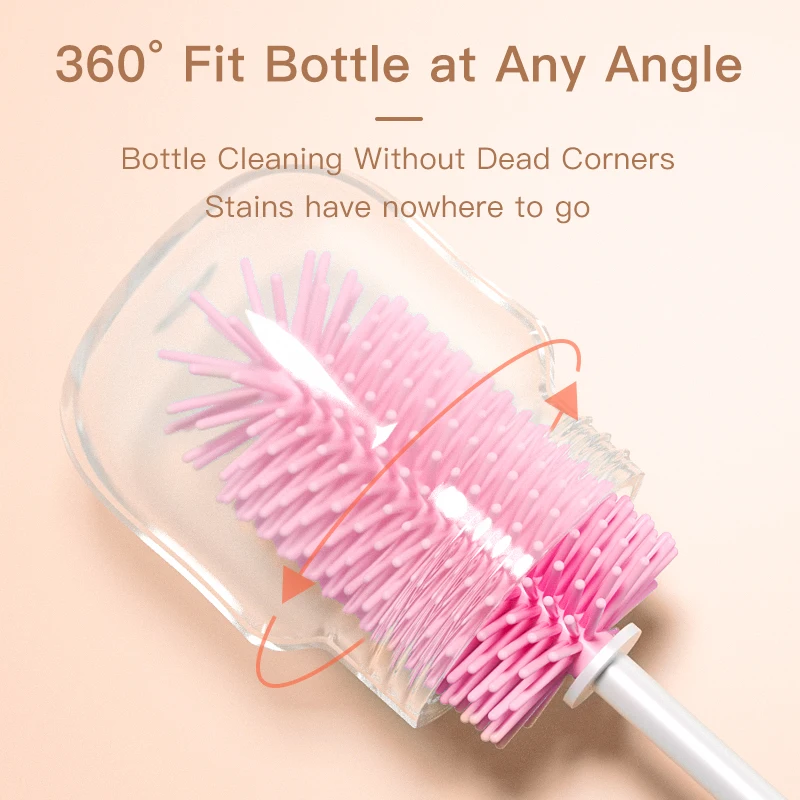 Cleaning Brush Set 360 Degree Rotation 3 in 1 Silicone Baby Bottle Pacifier Brush Wash Water Cup Container Straw