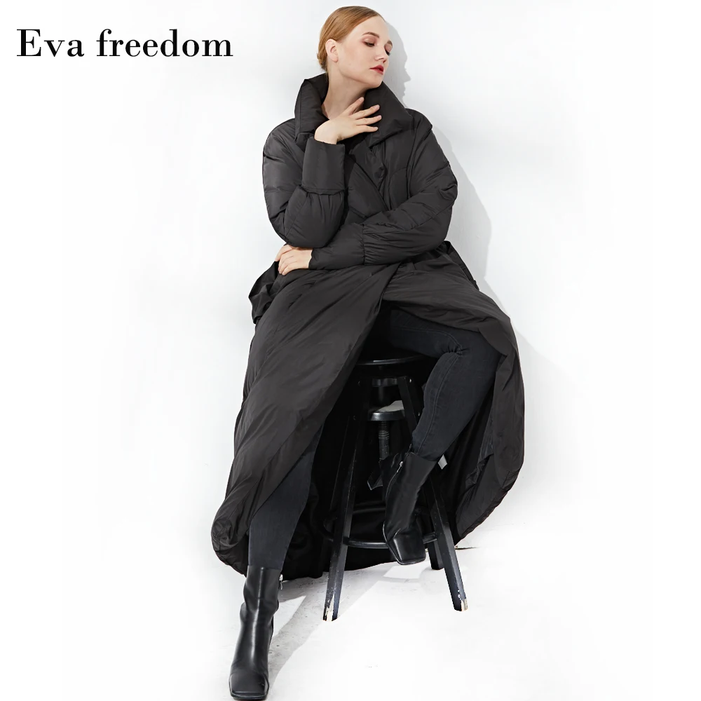 Coat women's winter white duck down new coat mid-length warm fashion loose thick down jacket black