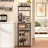 5 Tier Coffee Bar Station, Coffee Stand Station with 4 S-Shaped Hooks, Farmhouse Corner Coffee Bar Cabinet for Small Spaces, 5