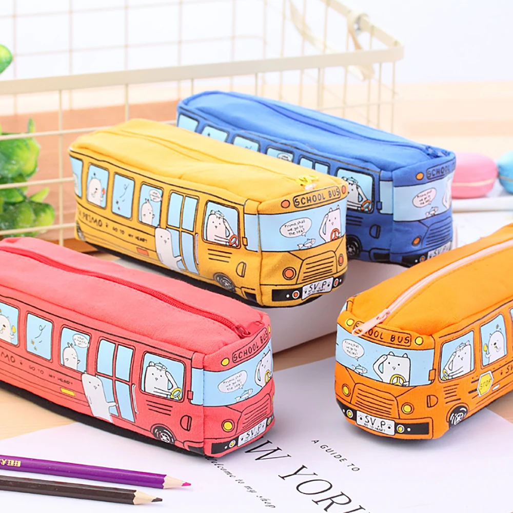 Creative Bus Pencil Case Large Capacity Pencil Bag Cartoon Car Pouch Student Kids Cute Stationery Kawaii Student Gifts