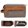 Durable Canvas Zipper Toiletry Bag With Leather Handle Travel Men Wash Shaving Waterproof Storage Bag Women Makeup Organizer Bag 1