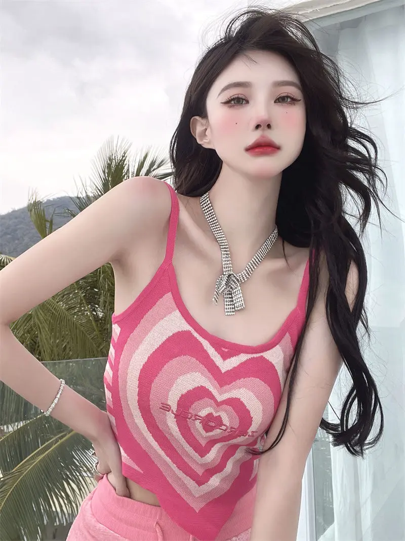 Top corto de punto con forma de corazón para mujer, camiseta sin mangas, camiseta sexy, top de tubo a la moda