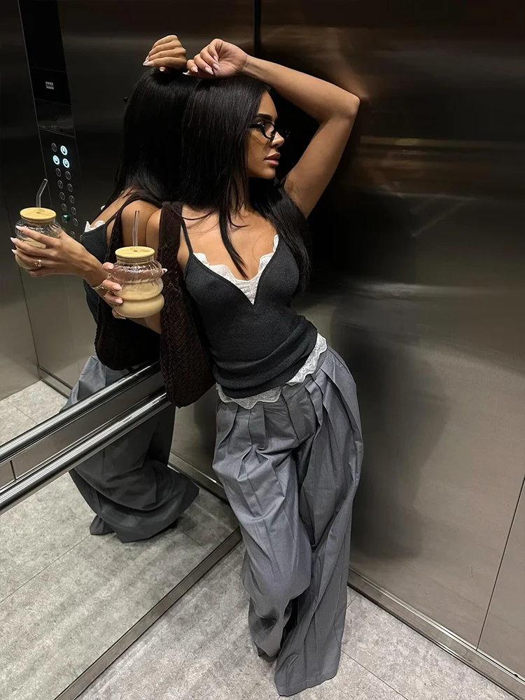 Sexy Lace Sling Tops Women's Sleeveless Backless Elegant Party Top 2025 Summer New Lady Fashion Short Tops ﻿