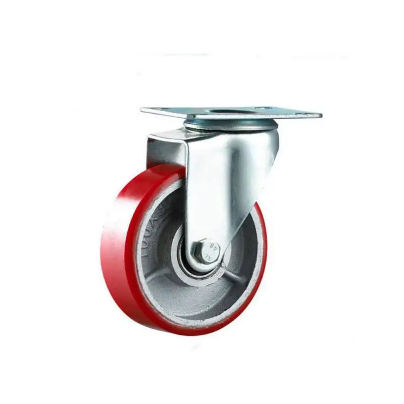 

1 Pc Packing 4-inch Medium-sized Plane Iron Core Pu Universal Wheel Diameter 100mm Red Mute Polyurethane Caster