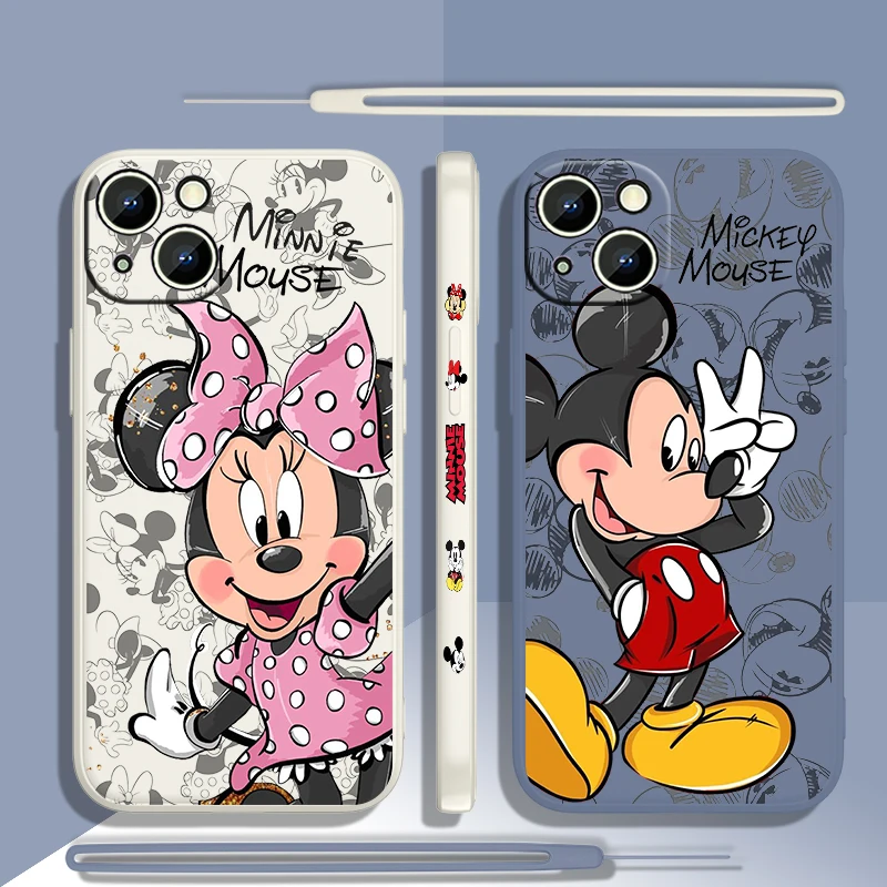 Pink Minnie Mickey Classic Per Apple Iphone 15 14 13 12 11 Xs Xr X 8 7 Ultra Plus Pro Max Mini Custodia Per Telefono Con Corda Sinistra Liquida