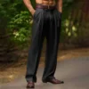 Men's New Casual Loose Straight Leg Long Pants Linen Solid Color Outdoor Daily Breathable Comfortable Men's Fashion Leisure Trou