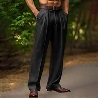 Men's New Casual Loose Straight Leg Long Pants Linen Solid Color Outdoor Daily Breathable Comfortable Men's Fashion Leisure Trou