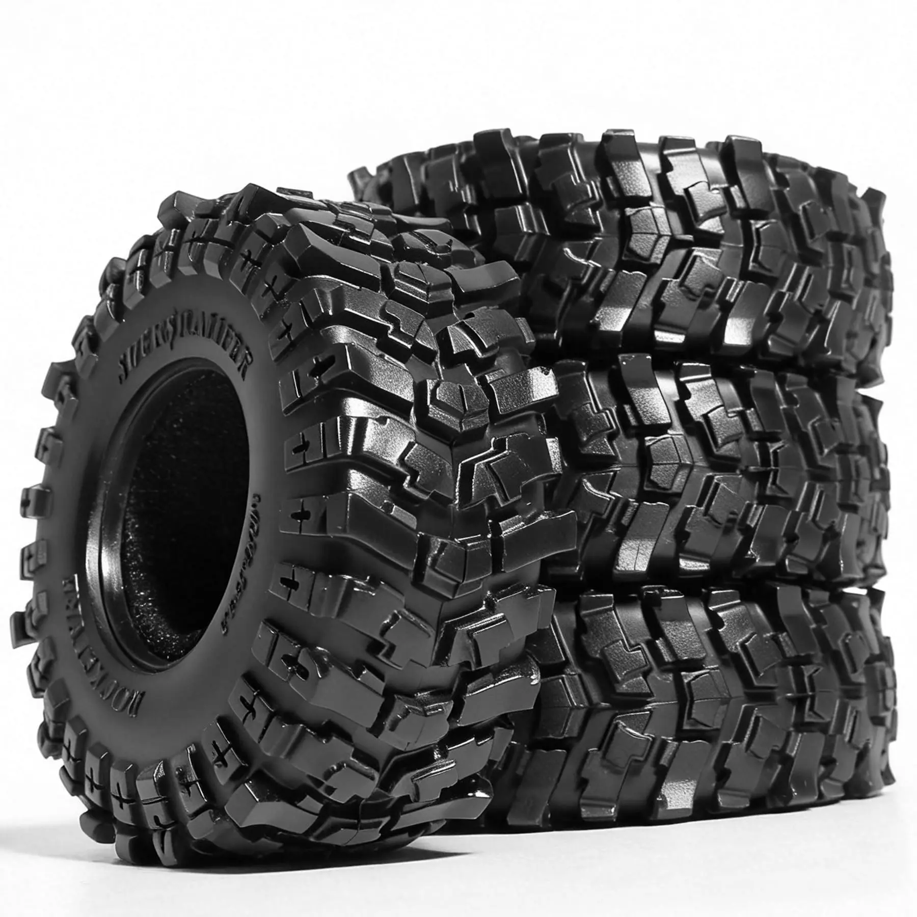 Vue latérale des pneus RC Crawler 1.3 pouces, caoutchouc souple avec inserts mousse pour SCX24 TRX4M