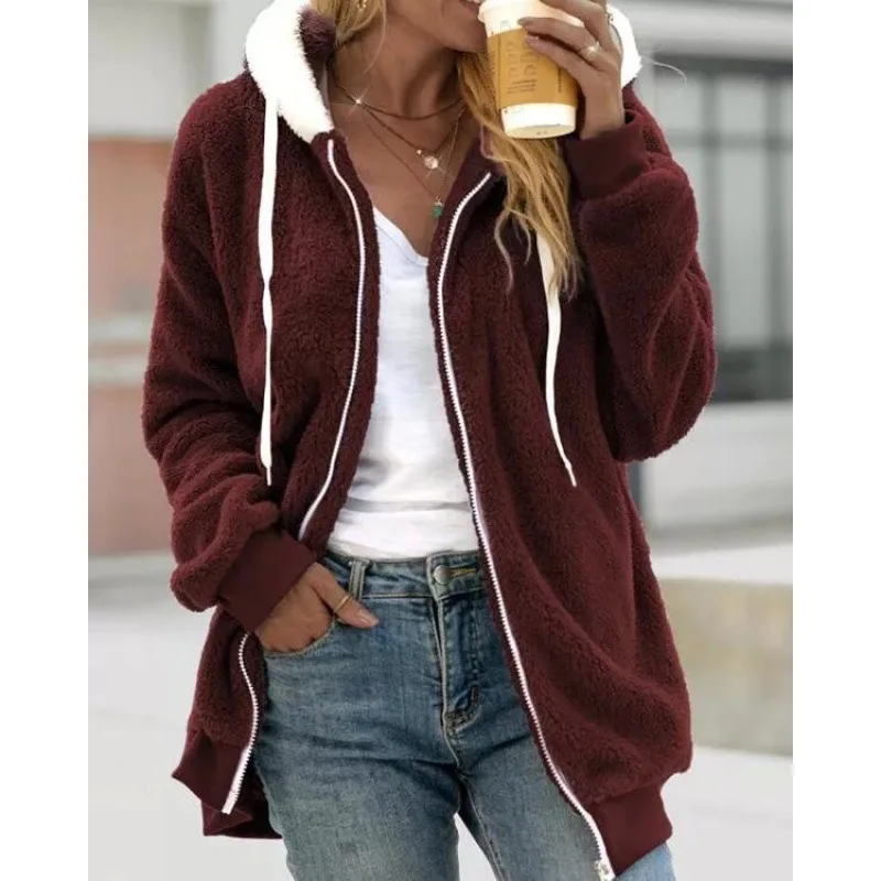 Autumn Women Fleece Sweatshirt Casual Hooded Coat