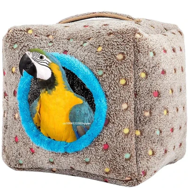Warm Plush Birds House Hanging Hideaway Cave Nest Bed Bird Toy for Large Birds Macaws African Grey Cockatoos Parrots Winter bird house bird toys