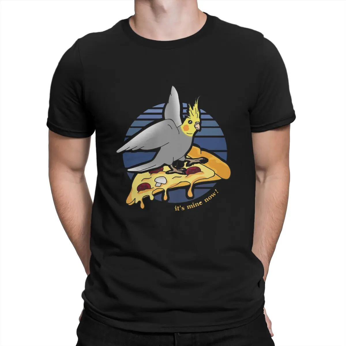 

Винтажная Хлопковая мужская футболка с принтом кокатила, пиццы, воротник, забавная Милая футболка с коротким рукавом и принтом животных