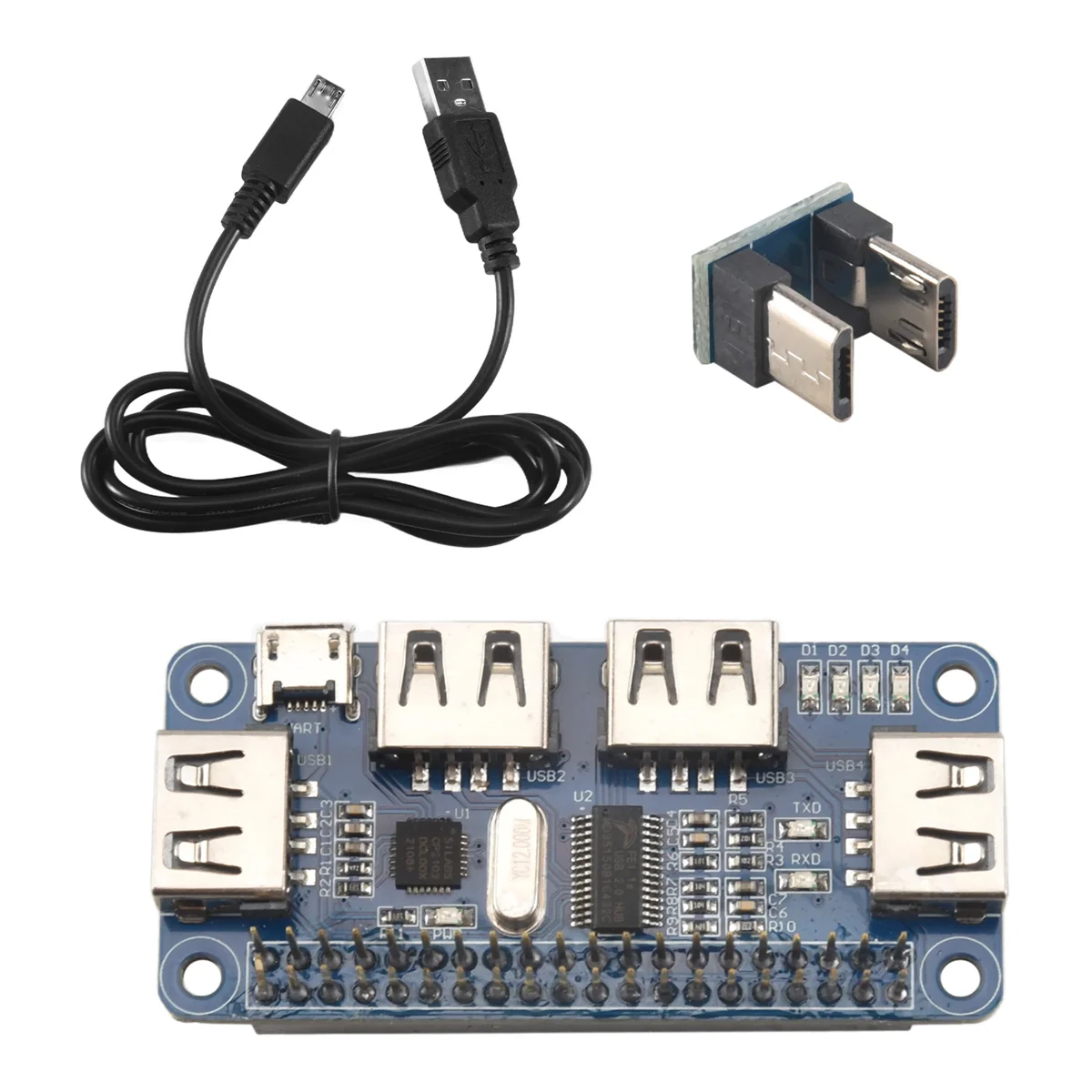 A64I 4포트 USB 허브 HAT (3/2/Zero W 확장 보드용) USB-UART 변환, 시리얼 디버깅 지원, USB2.0/1.1 호환