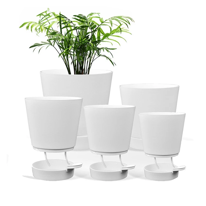 

Self Watering Plant Pots,Anti Root Rot Self Watering Planters, Plastic Ventilated Flower Pot With Deep Saucer Reservoir