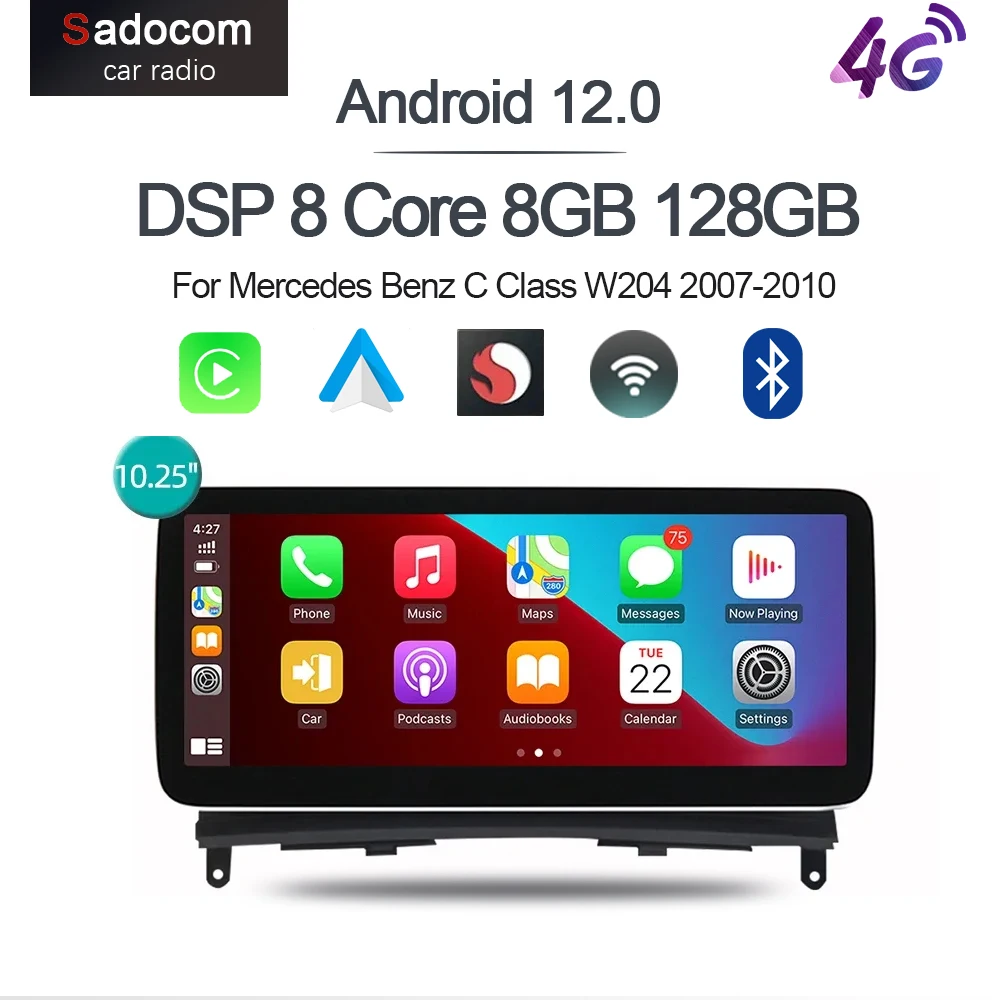 

Android 12 Auto Stereo Car Radio For Mercedes Benz C Class W204 2007-2010 Car Multimedia Player CarPlay 4G WiFi GPS Navigation