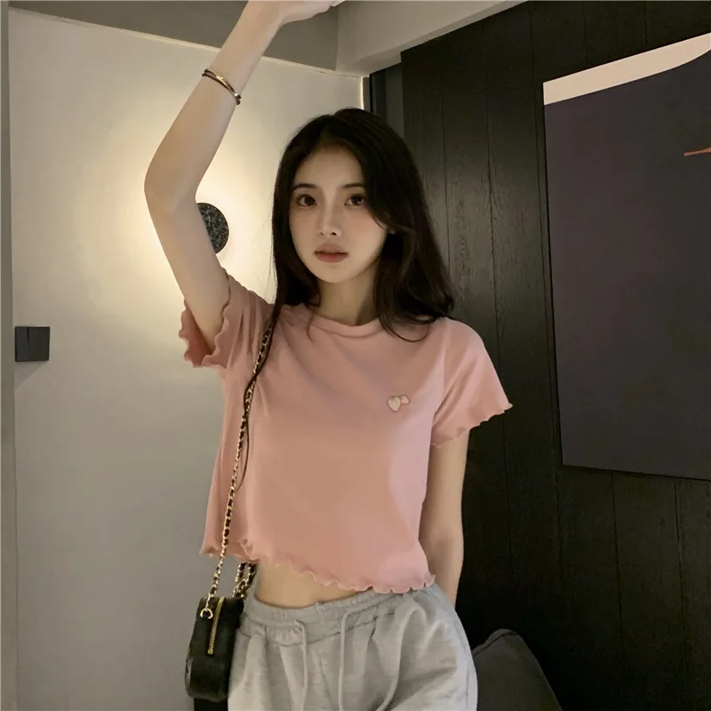 Y2K الصيف تي شيرت المرأة س الرقبة لطيف فتاة ساخنة...