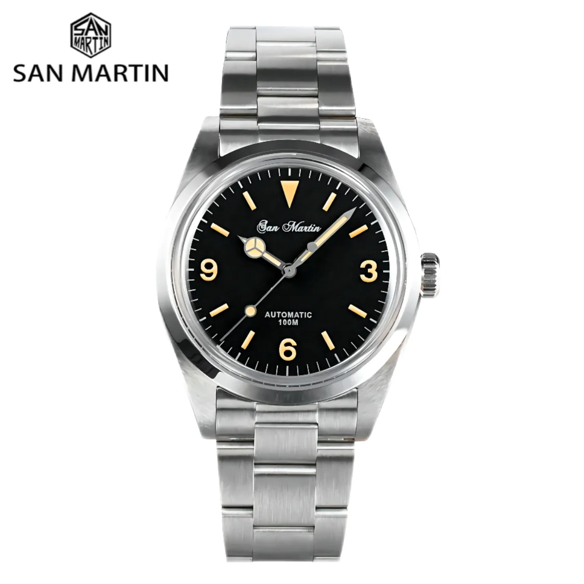 San Martin Explore 39mm Men Watch Oyster Bracelet Retro Sapphire YN55 Automatic Mechanical Sport Watches часы мужские SN0020-1 мужские кроссовки jordan nu retro 1 low varsity red dv5141 601