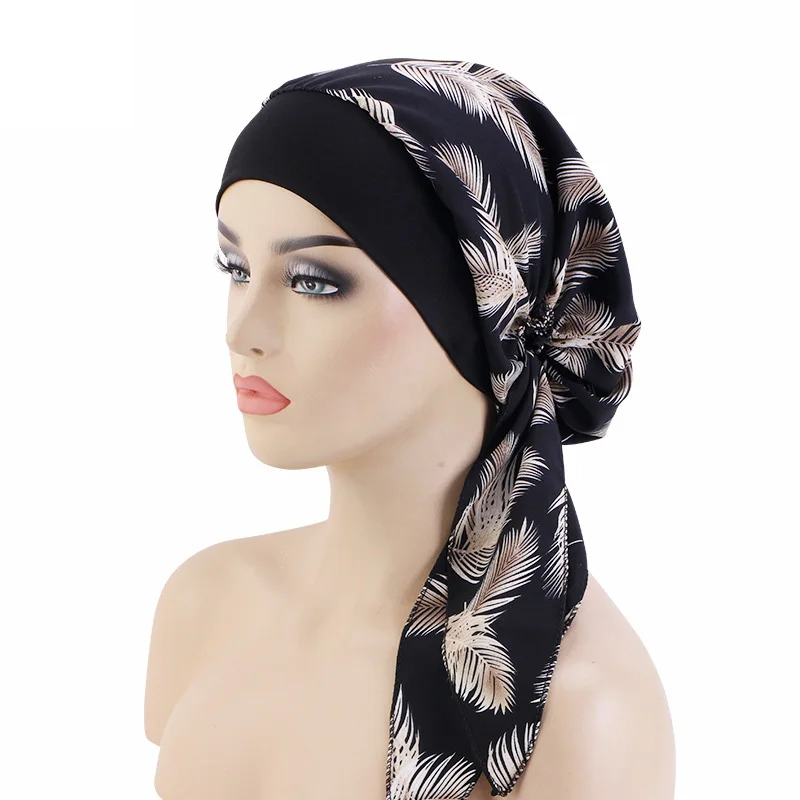 Cappello Turbante Con Fiore Per Donna – Hijab Chemioterapia, Copricapo Africano, Foulard Musulmano (Nero)