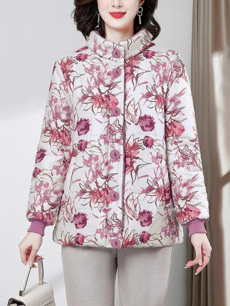 

Print Parkas Jacket Winter Woman Clothing Outwear Long Sleeve Coats Fleecing Cotton Coat For Women