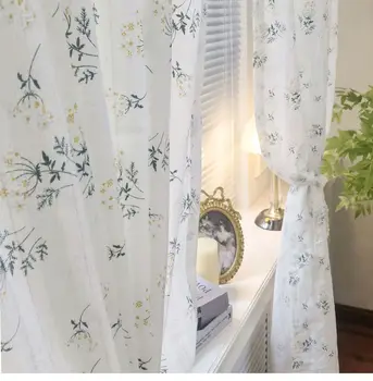 Tende a margherita in cotone coreano Tenda da tasca per strada Tenda con nappa floreale per cucina Camera da letto Soggiorno Tenda per finestra a bovindo 1