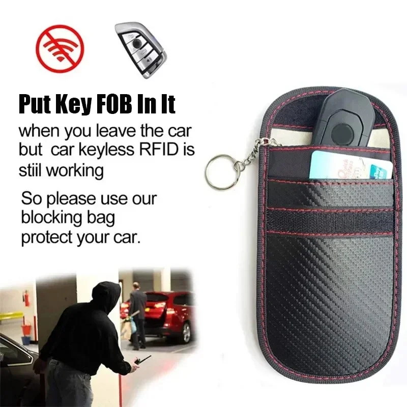 RFID Signal Blocking Car Key Protector with Double-Layer Carbon Fiber Anti-Theft Pouch