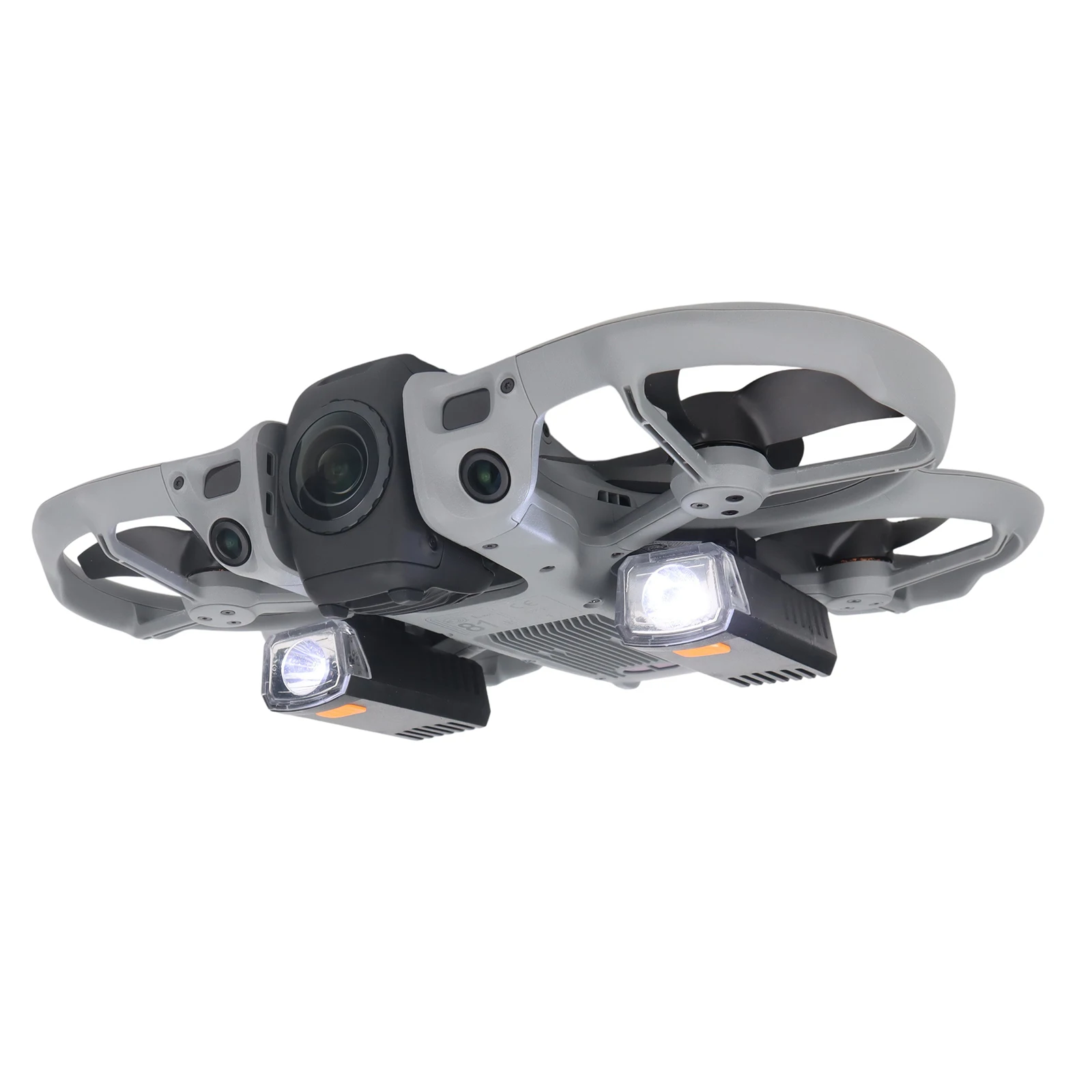 Vue rapprochée du feu anti-collision pour DJI Avata 360, avec indicateur de charge et bouton d'alimentation