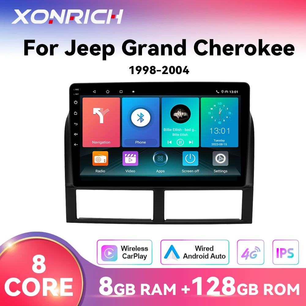 XONRICH AI CarPlay inalámbrico para Android14 Auto Radio de coche para Jeep Grand Cherokee II WJ 1998-2004 Multimedia Navi estéreo IPS GPS 1