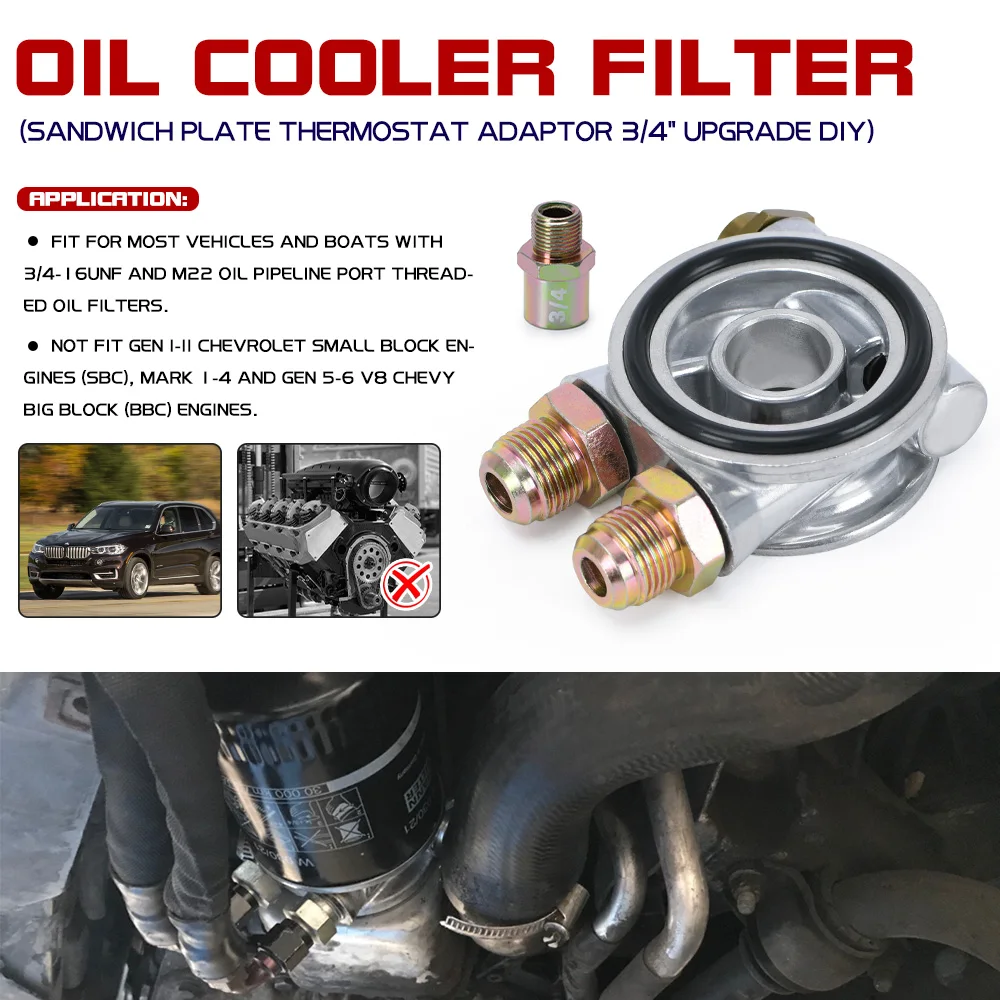PQY-Oil Cooler Filter Sandwich Plate + Thermostat Adaptor 3/4" 16-UNF With AN10 Fitting Oil Filter Sandwich Adapter PQY6743