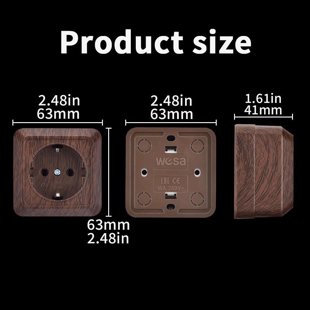 Electrical Socket WESA Wooden Wall Surface Socket Plug Exterior Outdoor Power Socket Flame Retardant Paint Plastic