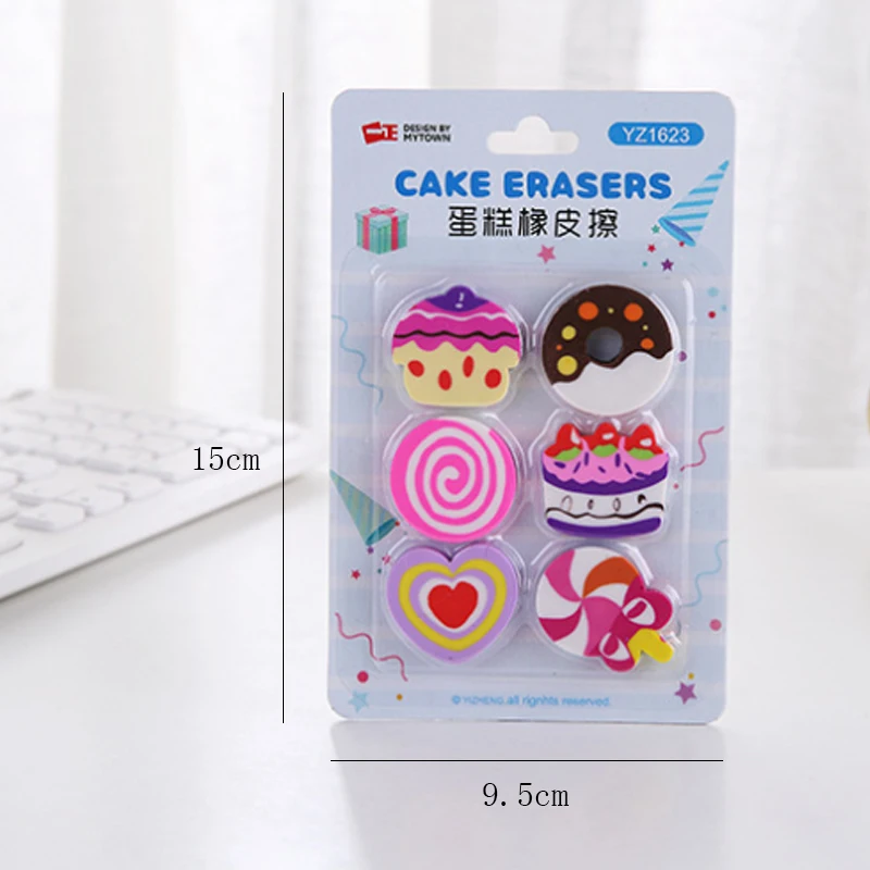 6pcs/lot Kawaii Cake Donut Pencil Rubber Eraser Student Prizes Gift Solid Color Soft Eraser School Supply 6