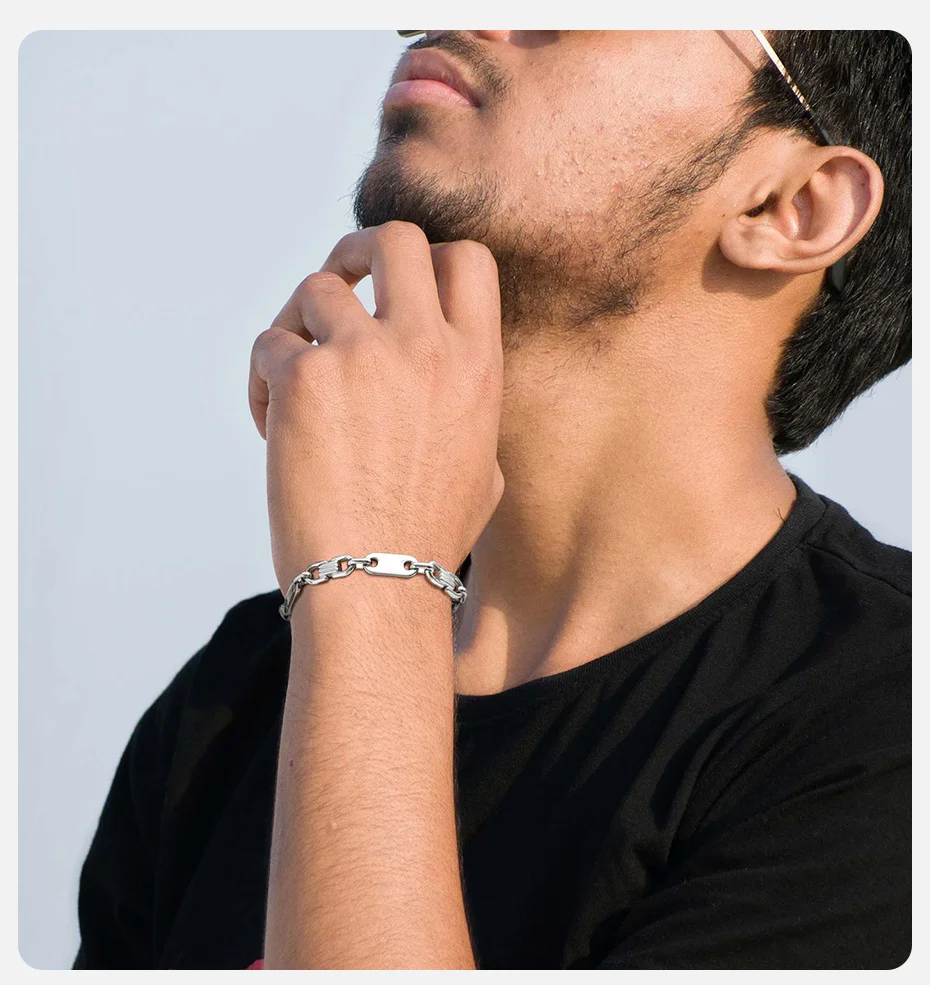 Trendiges Kettenarmband für Männer, handgefertigtes Edelstahl-Armband, Geschenk für Vater, Ehemann, Sohn – Detail 2