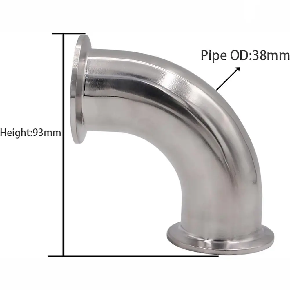 1-1/2" Tube OD Sanitary Ferrule Elbow 90 Degree Pipe Fitting with 2 Silicone Gaskets SUS304 Tri Clamp 1.5 Inch