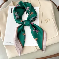Horse Print Skinny Silk Neckerchief Luxury Design Square Scarf for Women Soft Satin Scarves Bag Ribbon Female Foulard Hairband 3