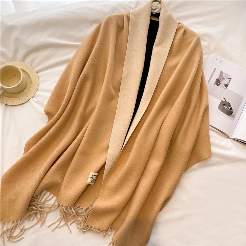 2022 Semplice Cashmere Inverno Caldo Sciarpa Moda Solido Doppio Lato Diverso Pashmina Coperta Bufanda con Tessel Viaggio_voghion.com