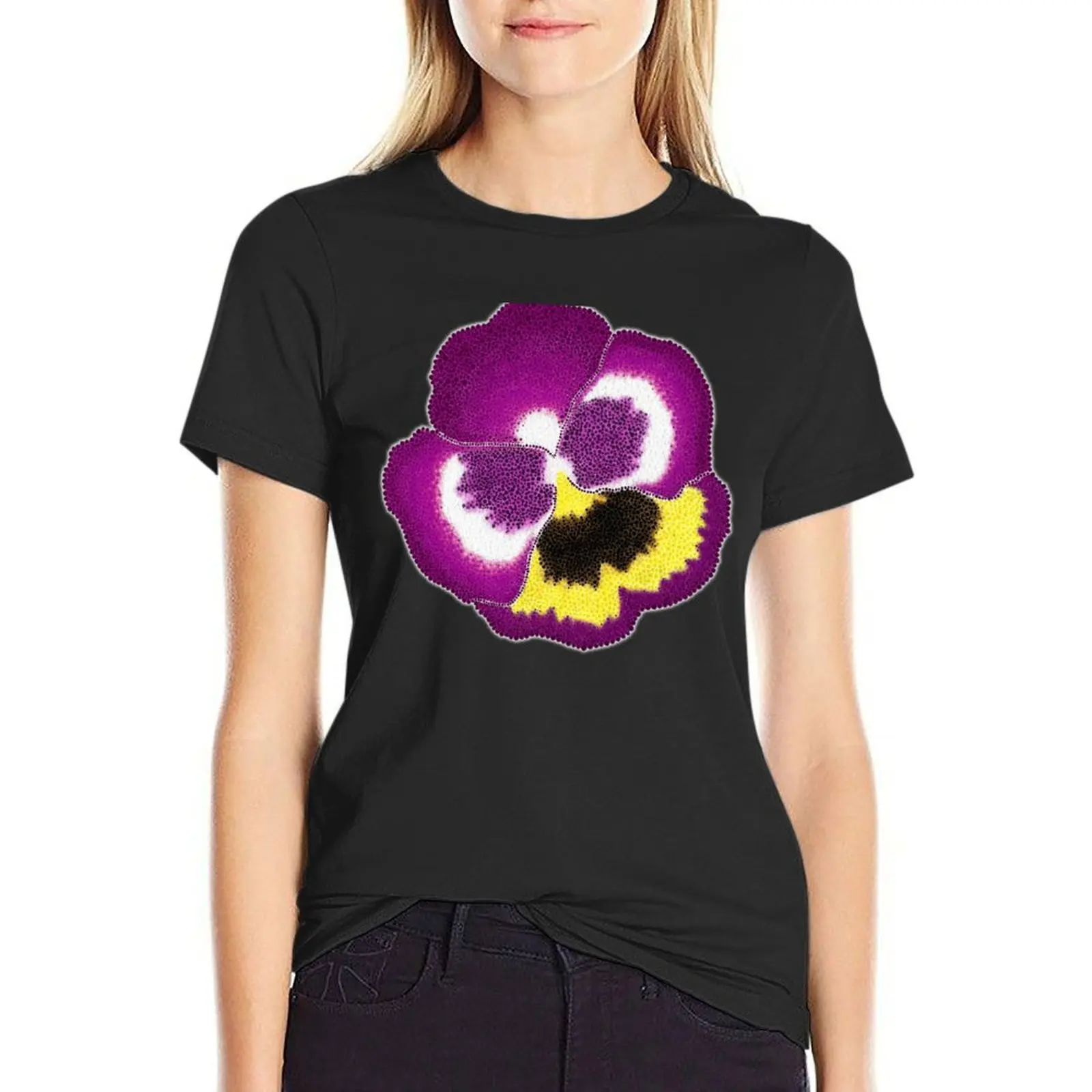 

Purple Pansy Flower T-Shirt summer tops tops rock and roll t shirts for Women