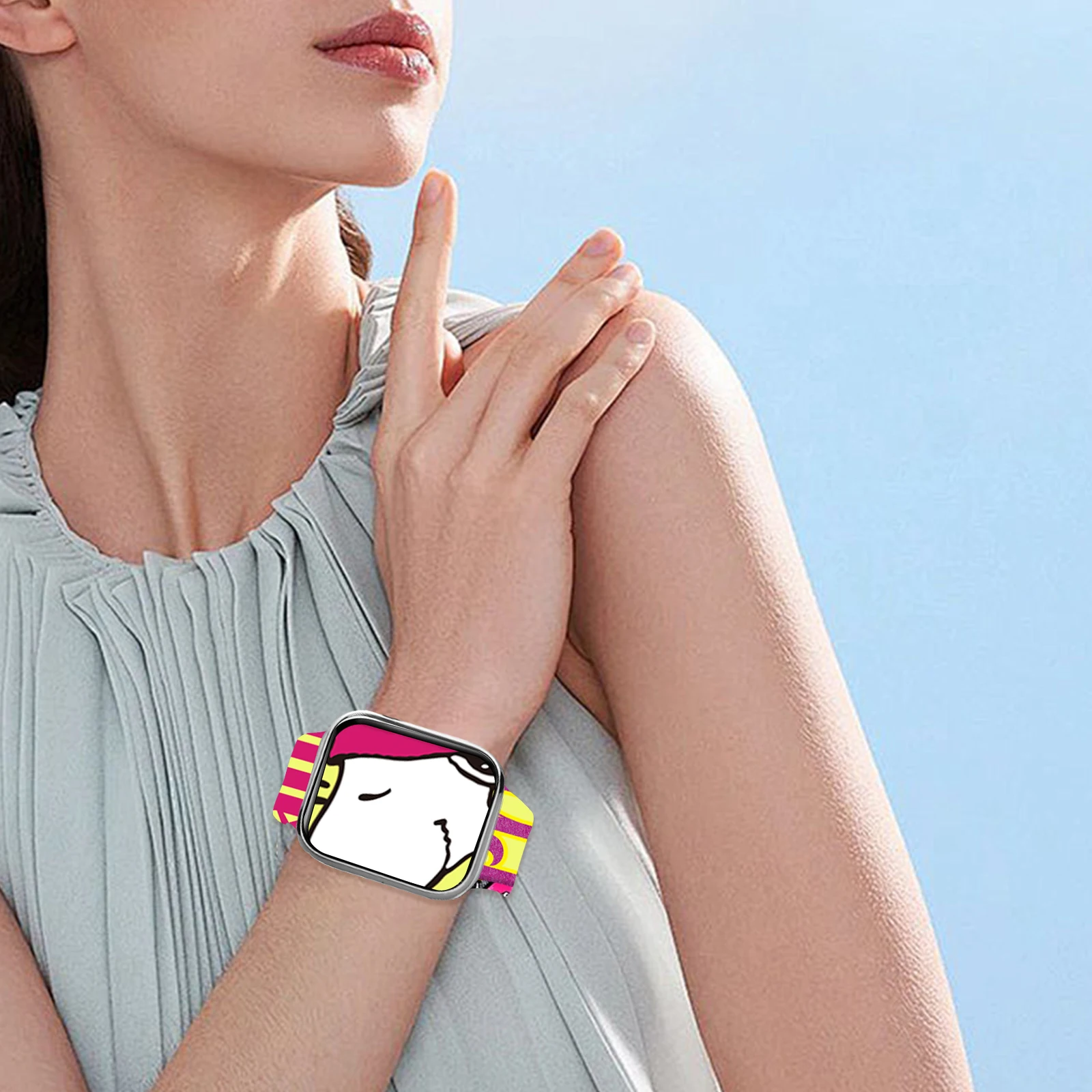 Apple Watch 11/10/9/8/7/SE용 허술하고 귀여운 스누피 시리즈 패턴 프린트 스트랩, 부드러운 실리콘 교체 밴드 46mm/45mm/44mm/42mm