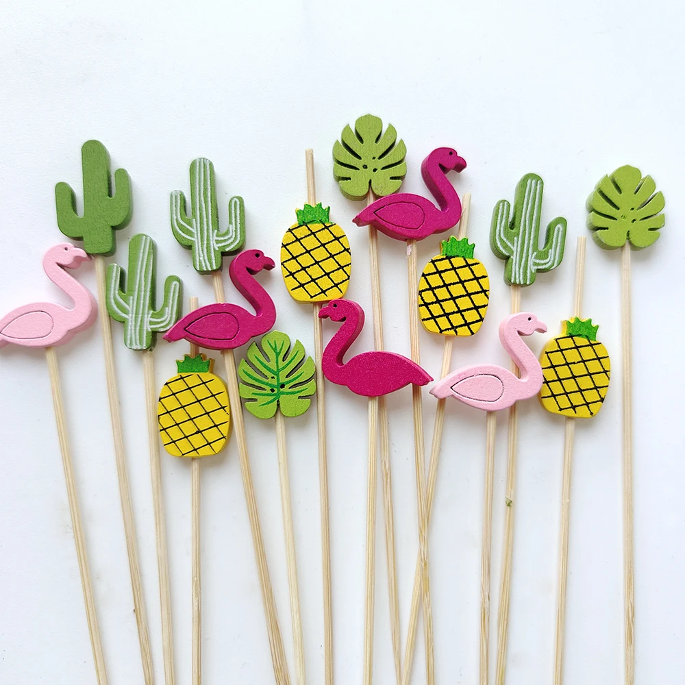 Disposable Food Picks 50/100Pcs Bamboo Skewers Hawaii Party Cupcake Fruit Fork Party Dessert Salad Stick Toothpick