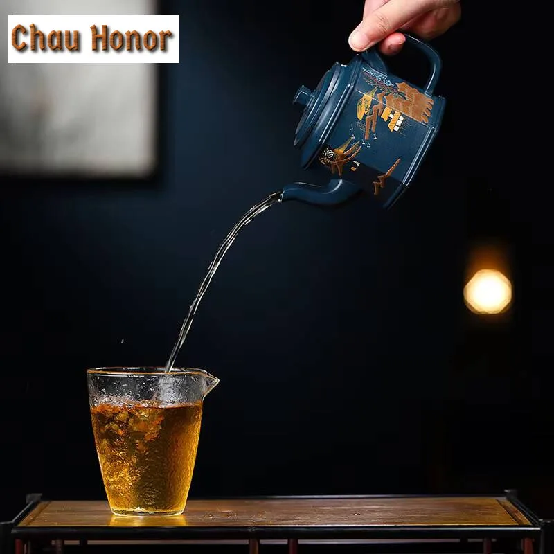 230ml Tradition Yixing Purple Clay Teapot Handmade Azure Mud Clay Palace Lantern Tea Pot with Filter Beauty Tea Kettle Teaware