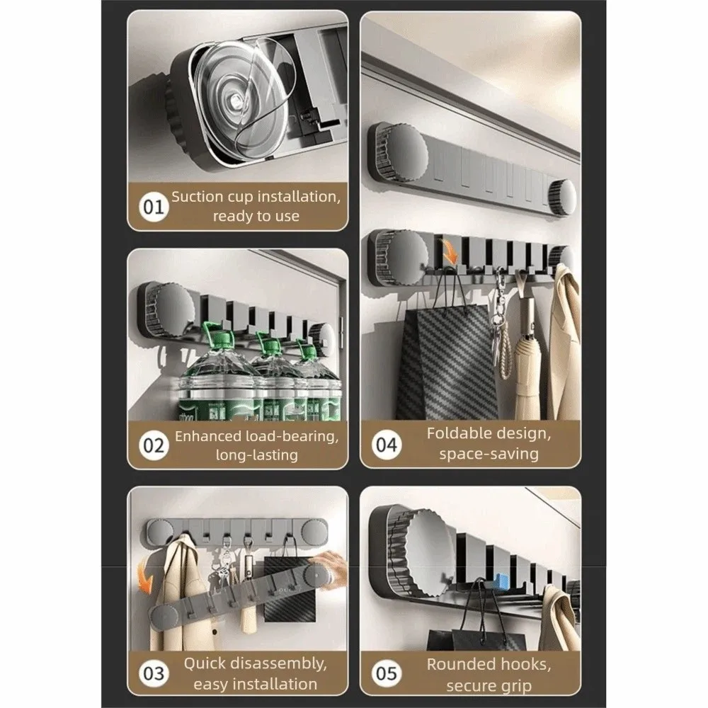Space-Saving Suction Cup Door Hook Strong Vacuum Suction Easy Install Wall-Mounted Clothes Hanger Foldable Hook Reusable