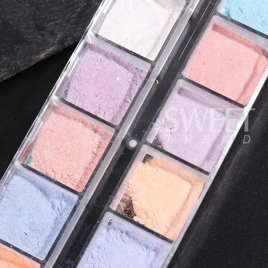 12 Colors Aurora Nail Powder Glitter Pigment White Mirror Iridescent Fairy Fine Chrome Reflective Rubbing On Dust Manicure Decor