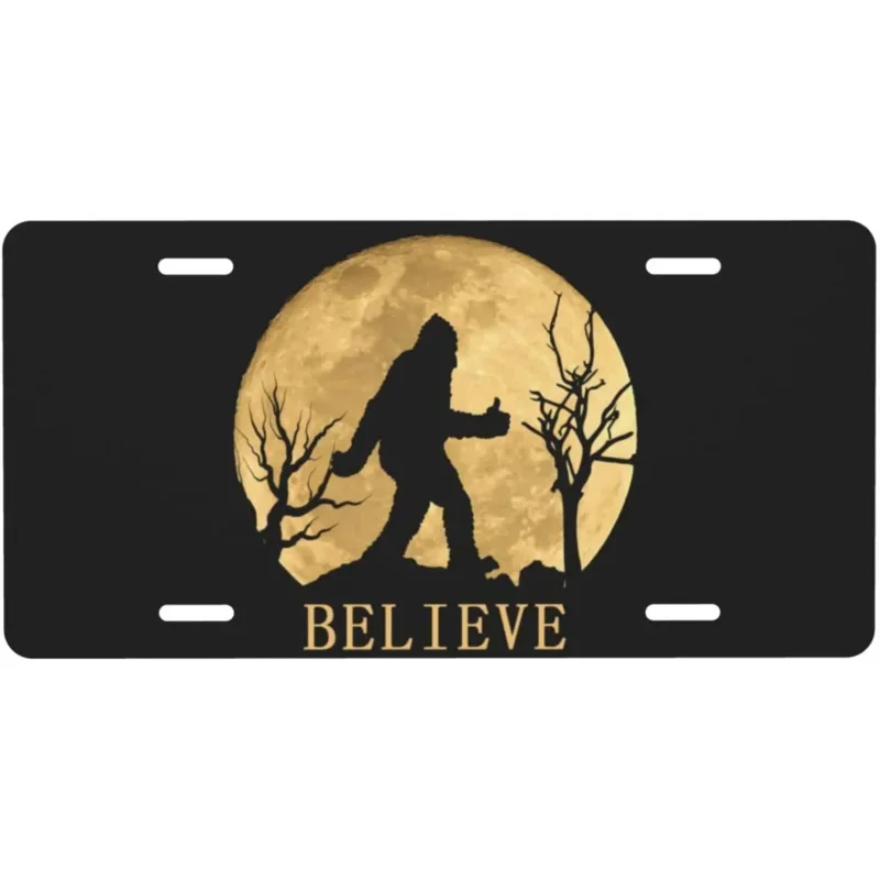 

Funny Bigfoot Sasquatch Full Moon Aluminum License Plate Decorative Metal Car Front License Plate Cover Car Tag 6x12inch