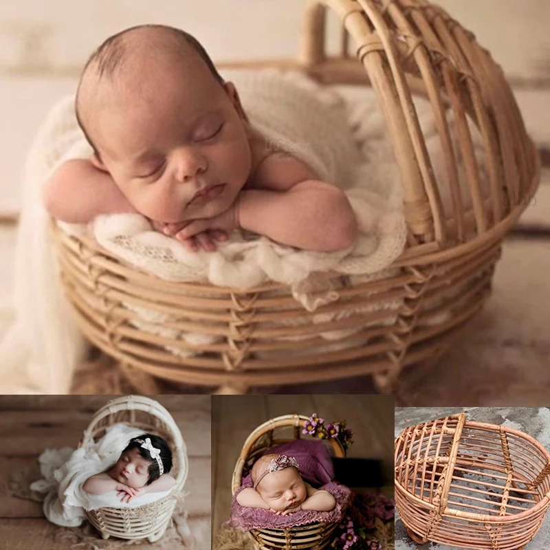 

Newborn Photography Props Rattan Round Container Basket Chair Bebe Photo Accesories Recien Baby Girl Boy Posing Bed Background