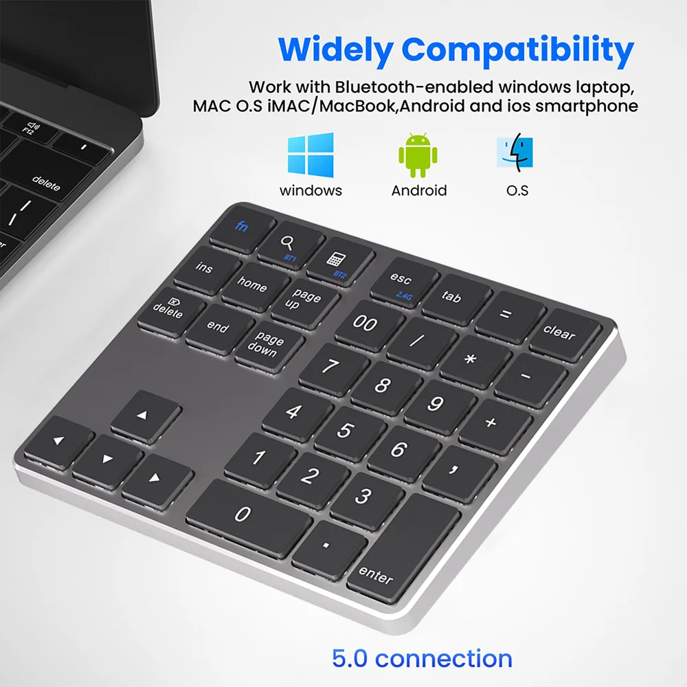 35 Keys Dual Bluetooth Number Keyboard 2.4G Wireless Pad Thin Rechargeable Keypa