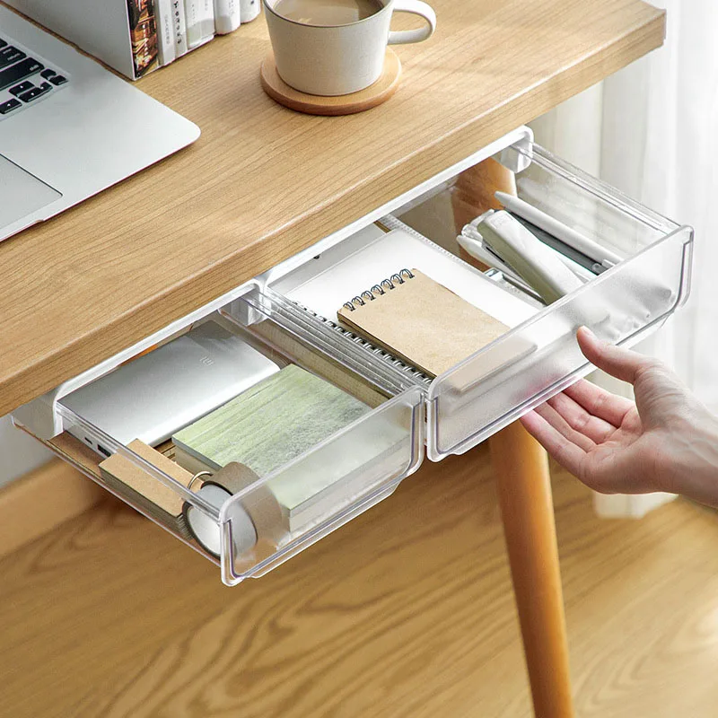 

Hidden Drawers Storage Household Kitchen Transparent Organizers Portable Self-Adhesive Punch-free Under Desk Table Rack Boxs