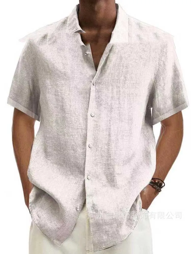 Cotton Linen Blouse Summer Men Turn Down Collar Short Sleeve Button Loose Blouse Tops Oversized S-5XL SZE-ST22092