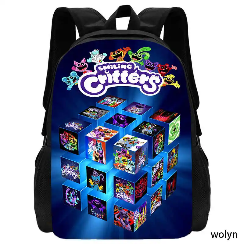 Smiling Anime Critters Backpack Cartoon School Bags for Boys Girls Unique Design Smile Critters Bags with Lunch Bags Pencil Bag